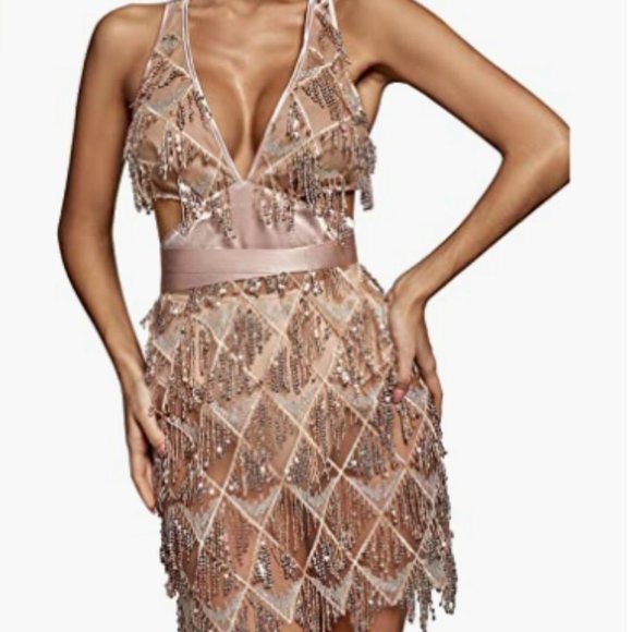 sexy sequins package buttocks dress v neck party dress c3365